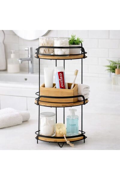 OEM 3-tier bathroom corner shelf, bamboo & metal, storage organizer, size 27x...