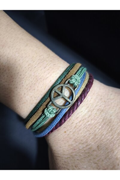 enyatakı Peace Sign Model Original Leather Rope Bracelet
