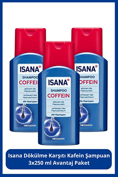 ISANA Dökülme Karşıtı Kafein Şampuan 3x250 ml Avantaj Paket