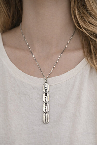 HER ŞEY NOTA www.herseynota.com قلادة بتصميم هندسي عمودي من المعدن - قلادة بت...