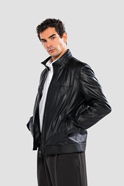 Tamer Tanca Men's Genuine Leather Black Leather Coat
