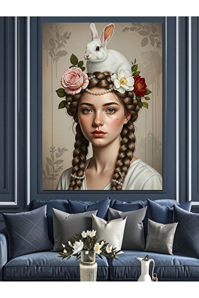 KanvasSepeti Tavşanlı Çiçekli Υψηλής ποιότητας ελαιογραφία Με υφή Καμβάς ζωγρ...
