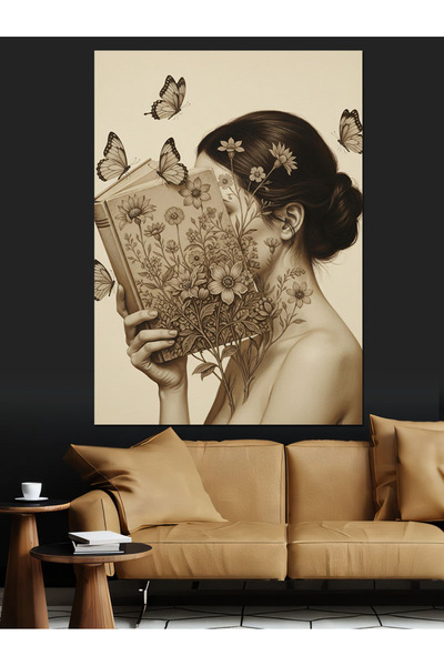 KanvasSepeti Žena i knjiga Visokokvalitetna uljana slika Teksturirano Platno ...