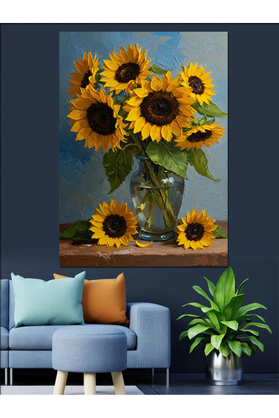 KanvasSepeti Ghirlandă de flori de soare Vopsea în ulei de înaltă calitate te...