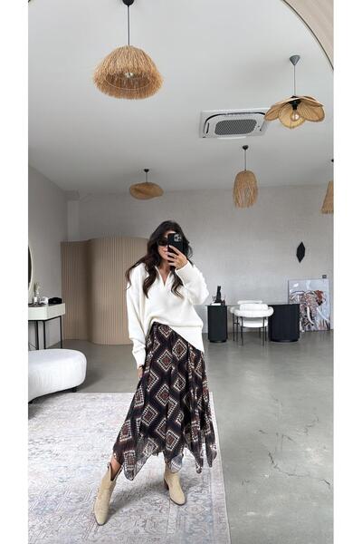 Buket Teke Ethnic Patterned Asymmetrical Skirt