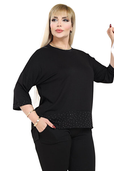 MELSAY Set Capri pentru femei, negru, cu jumătate de mânecă, cu imprimeu cu d...