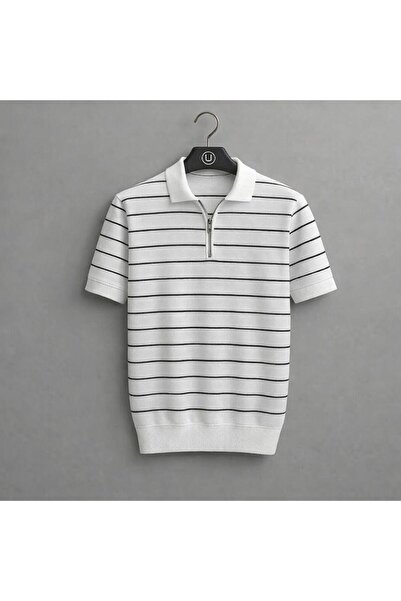 DeFacto Men's Striped Half-Zip Detailed Premium Summer Short-Sleeved Knitwear...