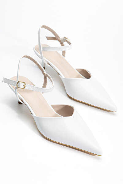 Entella Store Lena Women's White Wrinkled Patent Leather Pointed Toe Heeled S...