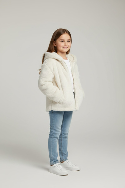 Neva Baby Kız Çocuk Kapüşonlu Peluş Fermuarlı Mont