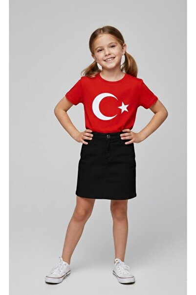 NACAR STORE Girl's Ayyildiz Flag Printed T-Shirt and Linen Skirt Set 23 April...