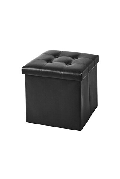 Palmonix Folding Stool with Storage Space, -Leather, 38x38 cm, Black