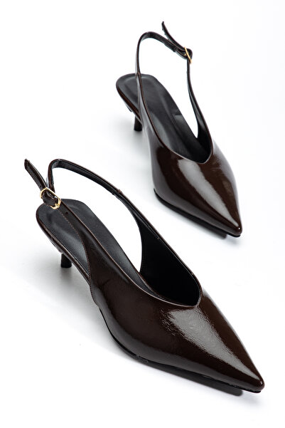 Entella Store Kate Brown Wrinkled Patent Leather 3 cm Heeled Pointed Toe Heel...