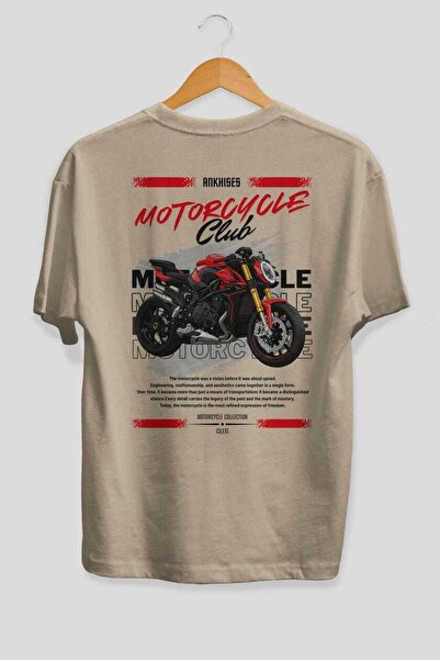 Ankhises تي شيرت كبير الحجم مطبوع من الخلف من سلسلة الدراجات النارية 26، 100%...