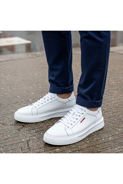 Modlet.ro Pantofi sport bărbătești din piele albă cu șireturi MOD13774