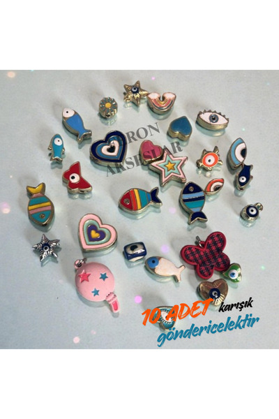 Feron Aksesuar 10’lu Karışık Charm Kolye Ucu Karışık Nazar Boncuğu Kalp Balık...
