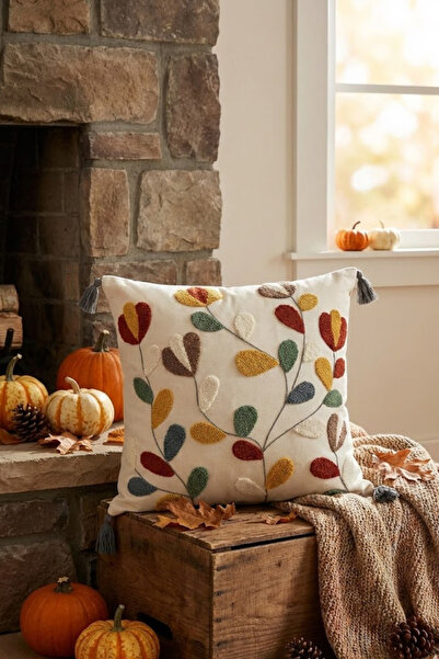 Valmia Home Бохемска цветна възглавница с релефен мотив от листа - декоративн...