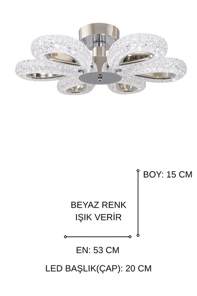 Fer Avize Arel 6'lı Plafonyer Led Avize Kristal Görünüm Beyaz Işık Enerji Tasarruflu Oturma Odası Yemek Odası
