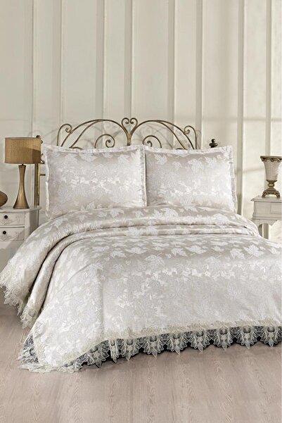 Çeyiz Diyarı غطاء سرير مزدوج من الدانتيل الفرنسي سيرافيل مقاس 230x250 سم