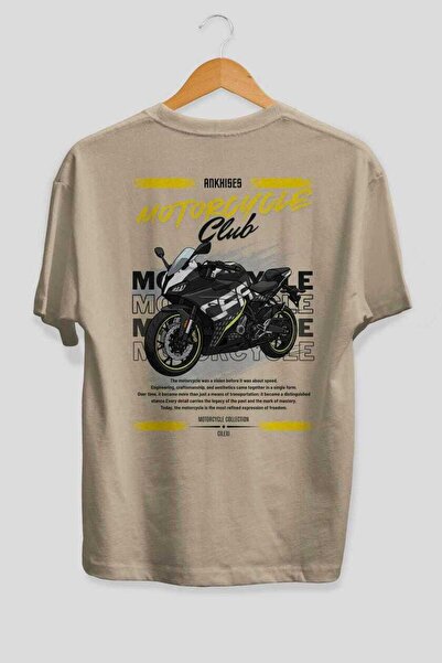 Ankhises Tricou oversize bej cu imprimeu pe spate Motocicletă Seria 16, 100% ...
