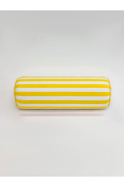 Galia Tasarım لونجو - وسادة أسطوانية منقوشة بخطوط صفراء وبيضاء