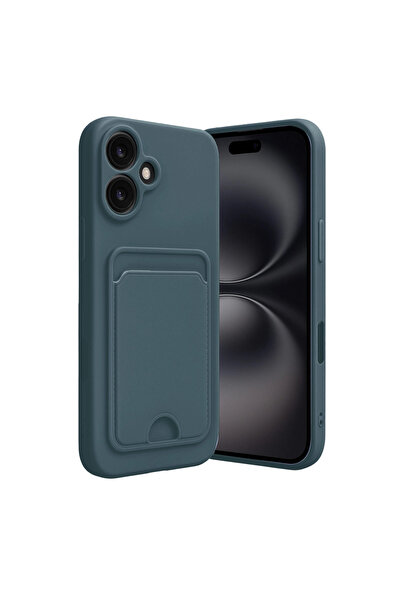 eco port حافظة آيفون 16 من السيليكون مع بطاقة عمل كلفن - أخضر داكن