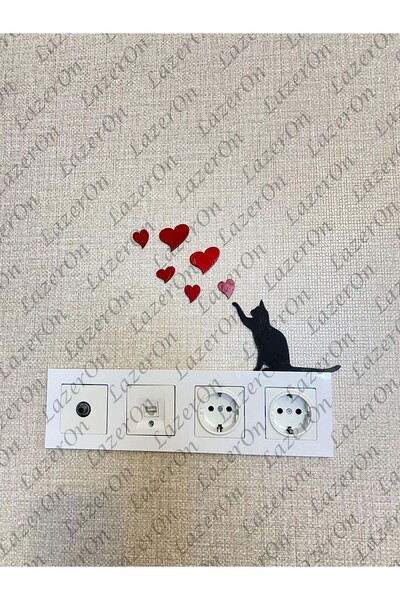 LazerON Priz & Anahtar Üstü Kedi Süsü – Siyah MDF Duvar Dekoru