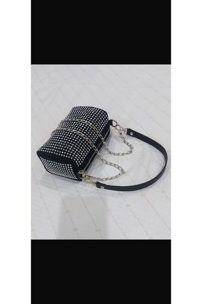 Esse Kadın Siyah Taşlı Çanta Zincir Askılı Şık Abiye Omuz Çantası