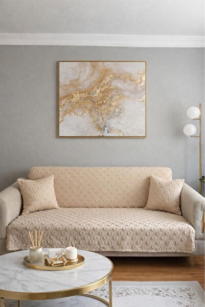 Çeyiz Diyarı Conical Cushion Cover Gift 170X210 cm Cotton Sofa Cover Beige