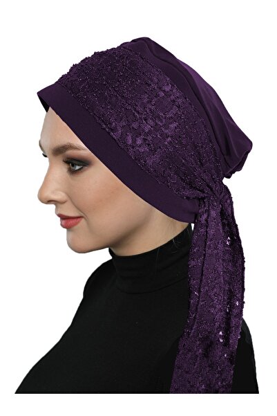 elysianfidan غطاء رأس دانتيل أرجواني جاهز، حجاب طبي مناسب للاستخدام الطبي