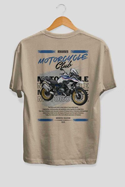 Ankhises Motociklistička serija 27, zadnji Štampano bež Oversize kroj T-shirt...