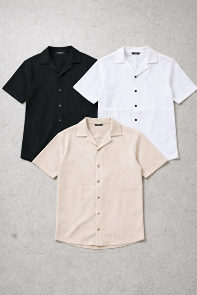 legends butik Men's Waffle Fabric Short Sleeve Shirt Set of 3 – Oversize Fit,...