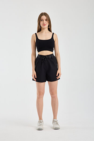 Gugus Women's Waist-Tieded Double Pocket Pleated City-Style Casual Shorts