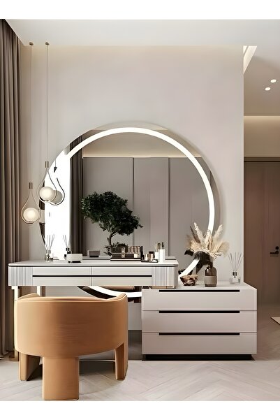 Taimi مرآة مكياج دائرية 80 سم مع إضاءة أمامية LED مناسبة لغرفة الملابس 3 ألوا...