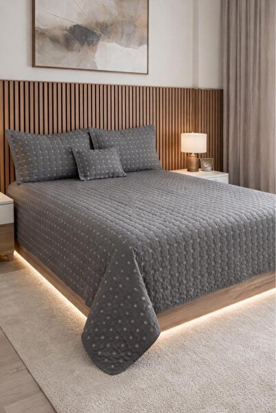 Çeyiz Diyarı Yıldız Double Quilted Bedspread Anthracite