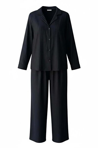 MJAMASS Siyah Dokulu Saten Pijama Takımı