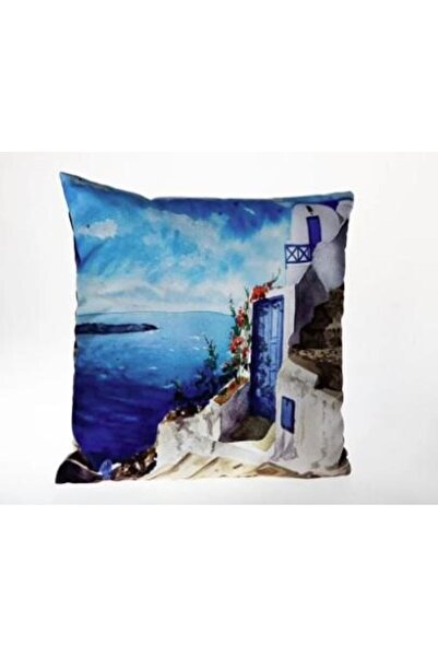 Doqu Home Alacatı Sa deznom Štampano Punjen K Jastuk 45x45 - Plava