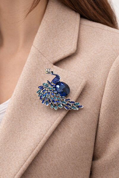 Efe Aks Tavus Kuşu Kadın Broş Ebat: 3,5*5,5 Cm