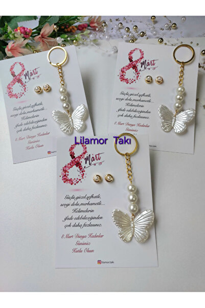 Lilamor 1 Adet 8 Mart Dünya Kadınlar Günü Hediyesi İnci Küpe ve İncili Kelebe...