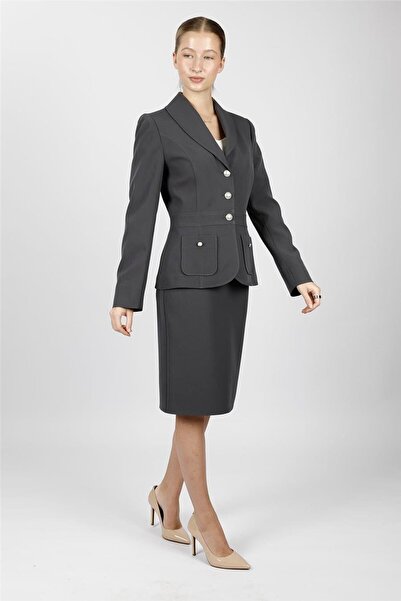 ÖNDER ÖZSOY Shawl Collar Pocketed Sports Jacket & Short Pencil Skirt Women's ...