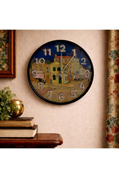 casera's accessories luxury design Van Gogh Yellow House Themed Glass Wall Cl...