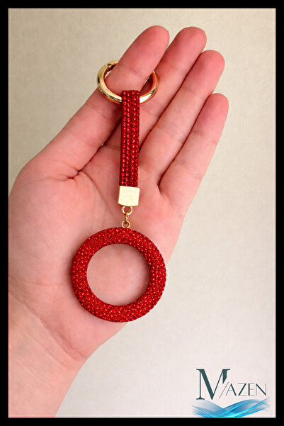 MAZEN O Letter Stone Round Ring Keychain |   Crystal Detailed |   Bag & Key A...