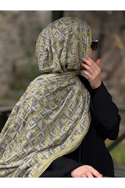 Qalortex Scarf Bamboo Crash Shawl-Labyrinth Pattern-Oil Green