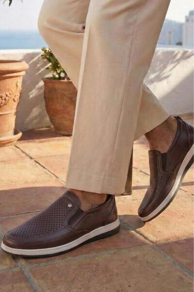 DETECTOR Summer Genuine Leather Perforated Breathable Orthopedic Casual Men's...