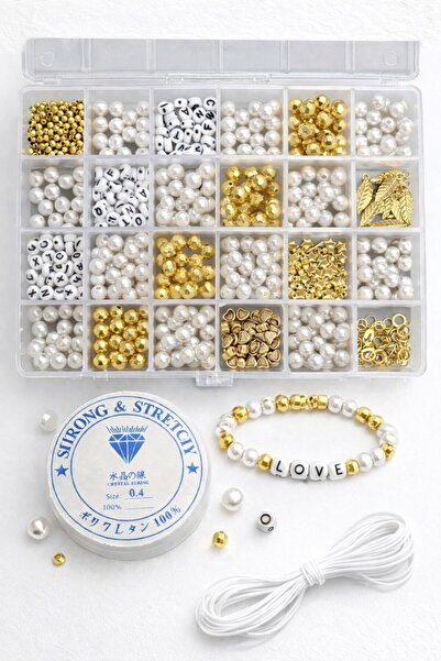 LİVZA BİJUTERİ İnci ve Harf boncuklu ara aparat takı bileklik yapım seti (MİS...