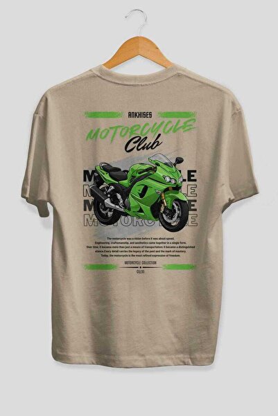 Ankhises Motociklistička serija 12, zadnji Štampano bež Oversize kroj T-shirt...