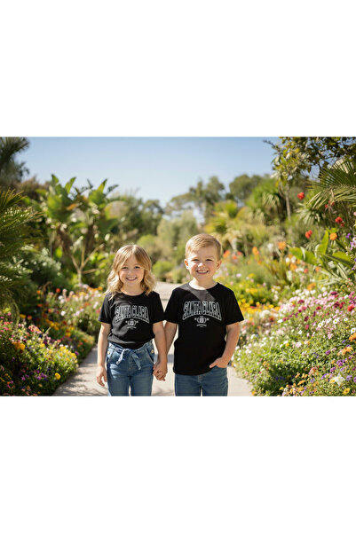Bonbelle Tricou negru cu textură moale și imprimeu cu figuri pentru fete/băieți