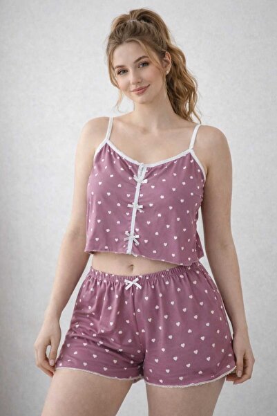 SWARO Team Suspender Shorts Pajama Set Heart Pattern