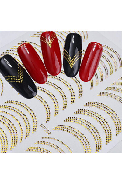 Pink Nails NAIL ART Stickers Geometric Metallic Gold Beads DP 302