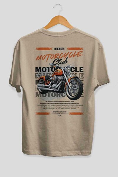 Ankhises تي شيرت كبير الحجم مطبوع من الخلف من سلسلة الدراجات النارية 34، 100%...