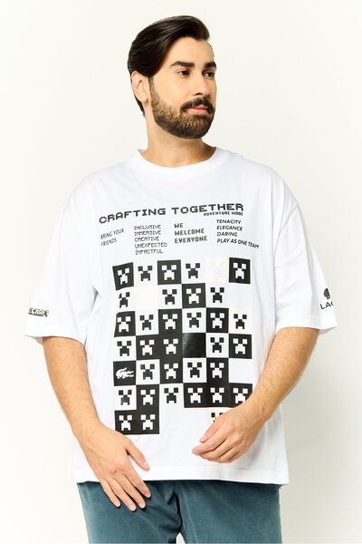 Lacoste x Minecraft Men Crew Neck Short Sleeve Graphic Print T-Shirt, White